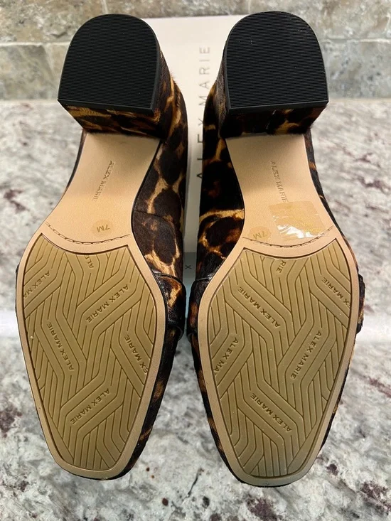 Alex Marie Leopard Print Mid Heel Loafers - Brown & Black - Picture 5 of 8